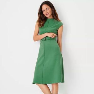 Ann Taylor Mock Neck Green Belted Dress